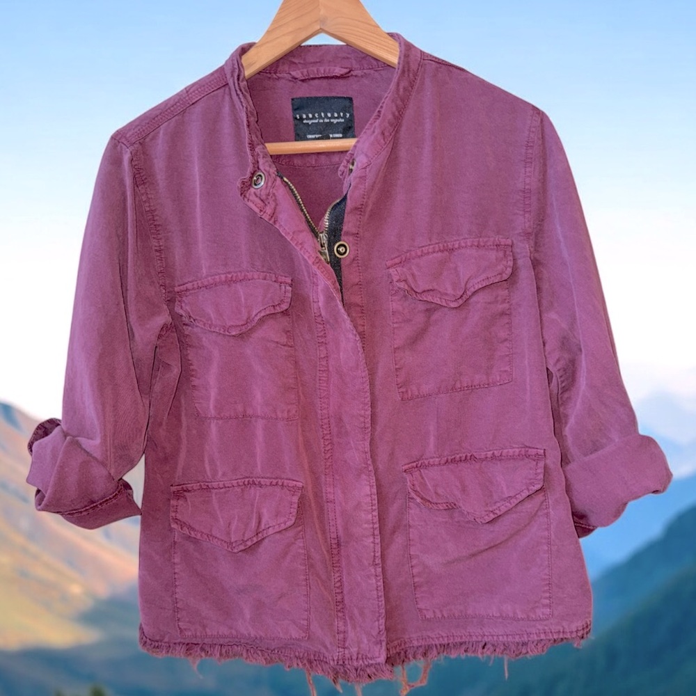 Sanctuary Roy Burgundy Red Frayed
Hem Military Jacket Women's Size‎ Small
Sm S